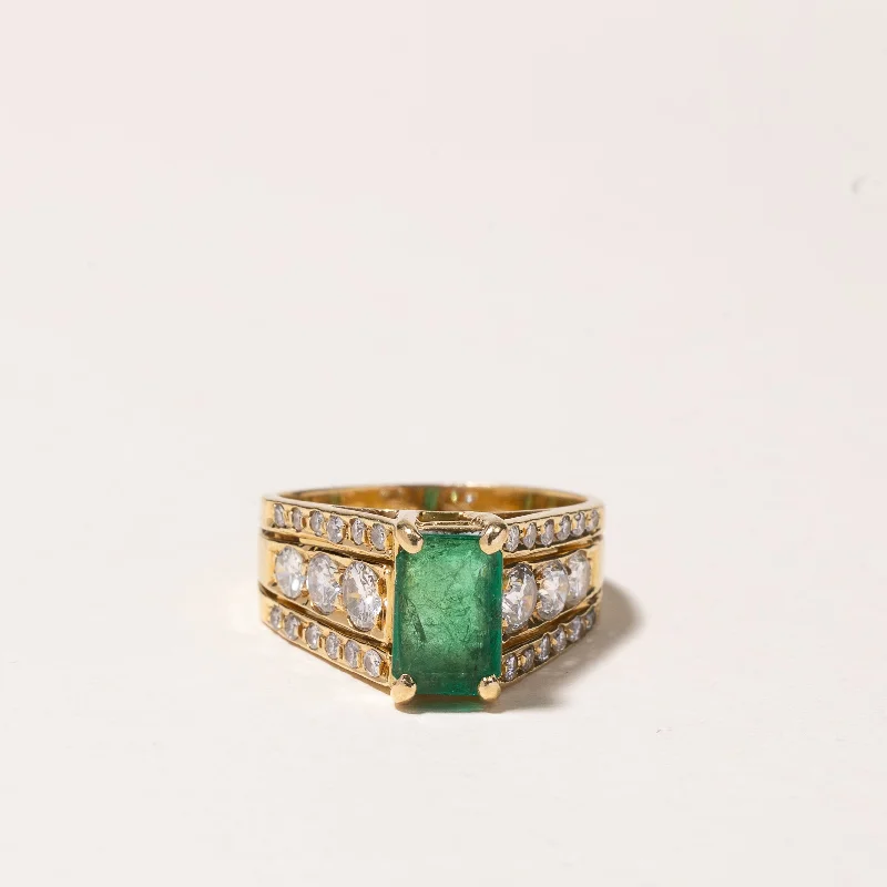 18k Yellow Gold Emerald & Diamond Ring | 0.93ct, 0.84ctw, 0.24ctw | SZ 6