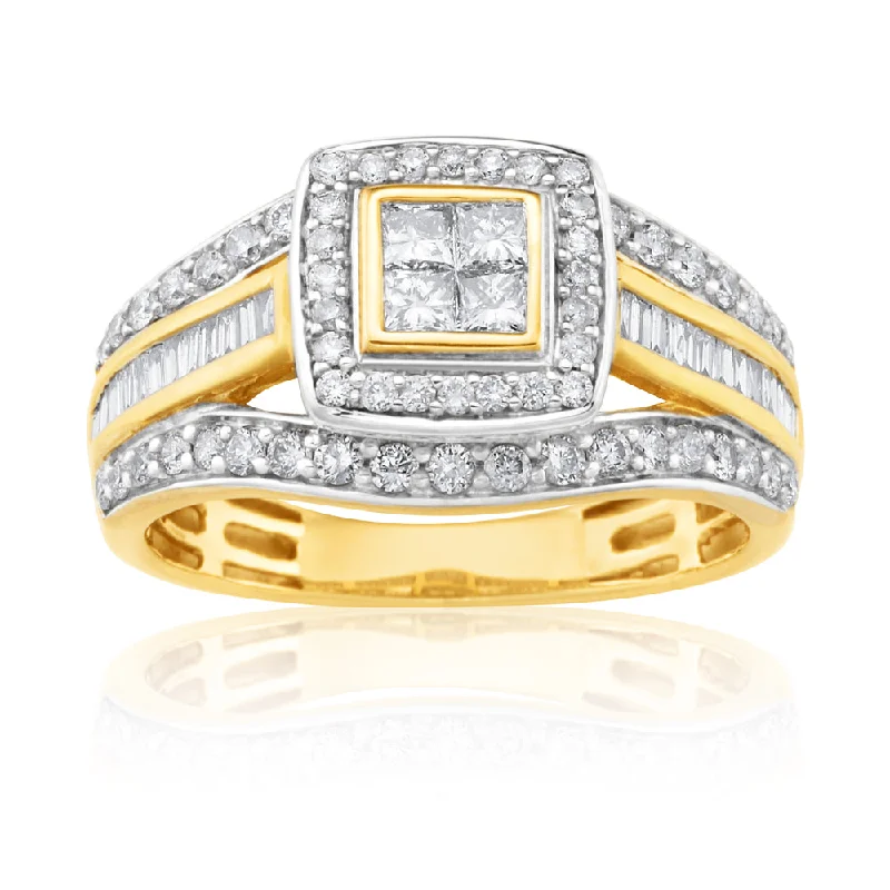 9ct Yellow Gold 1 Carat Diamond Ring Set With 86  Diamonds