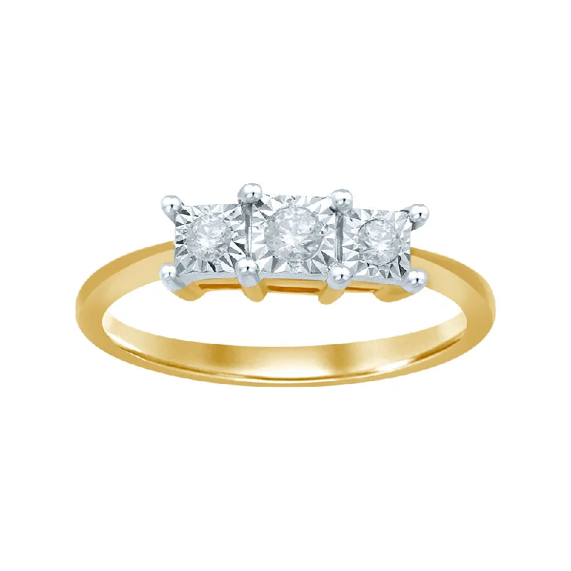 9ct Yellow Gold Diamond Trilogy Ring with 3 Brilliant Diamonds in Disc Setting