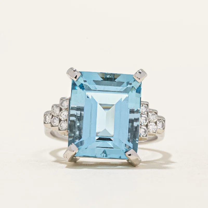 Aquamarine & Diamond Cocktail Ring | 6.30ct, 0.18ctw | SZ 5.75 |