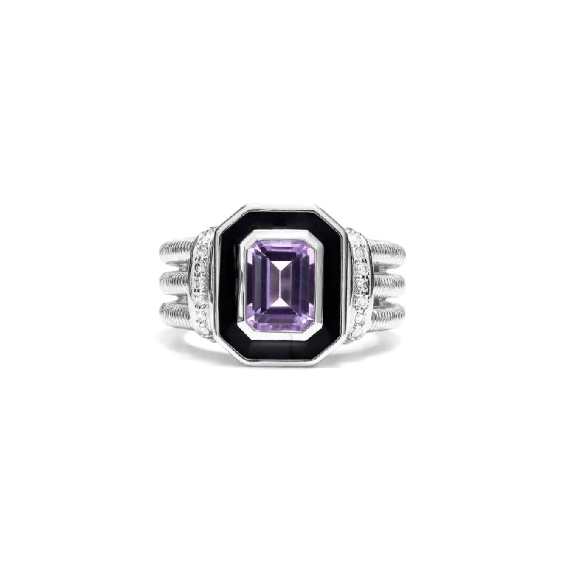 Judith Ripka Adrienne Ring with Enamel, Amethyst and Diamond