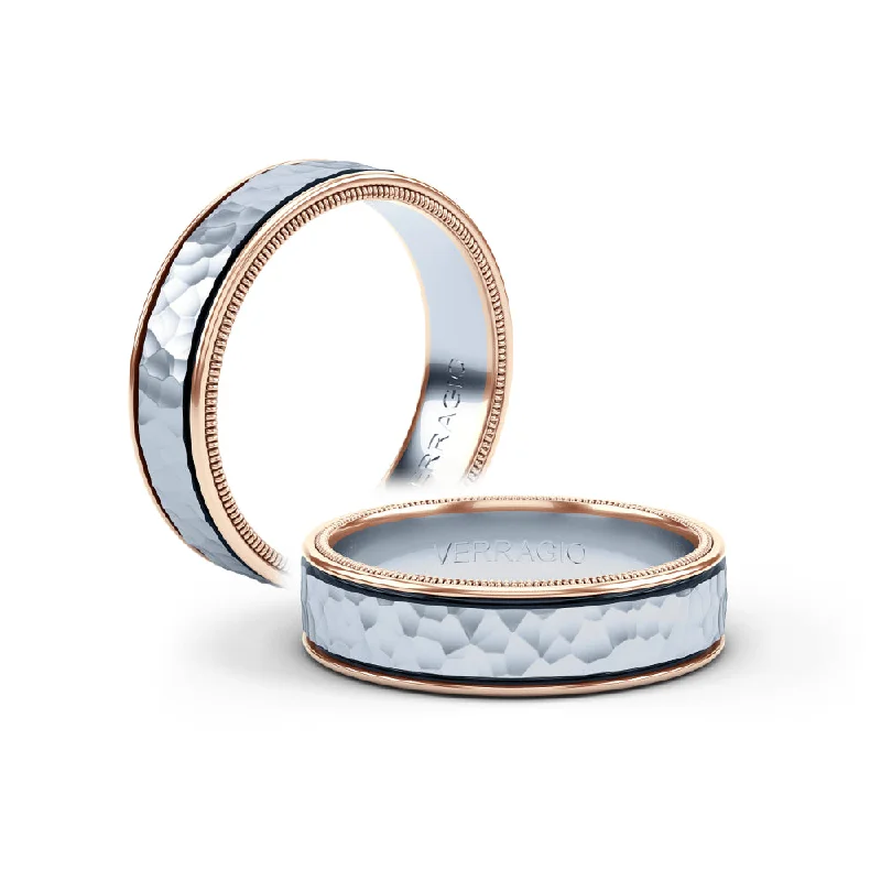 Verragio Men's 7mm Two-Tone Hammered Wedding Band