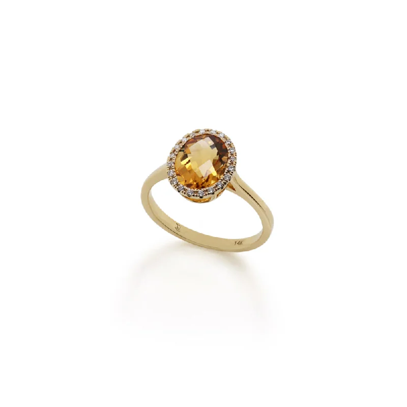 Yellow Gold Citrine and Diamond Ring