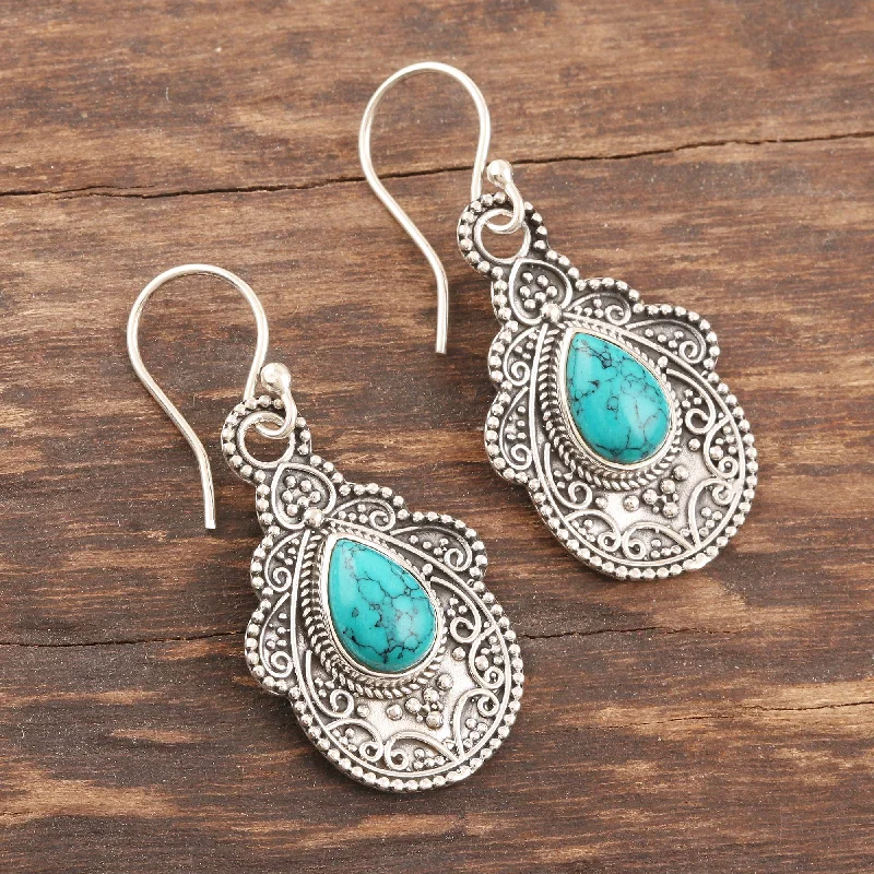 Fashion-Forward Geometric Jewelry For Contemporary Style Agra Aesthetic Oxidized Silver and Reconstituted Turquoise Earrings