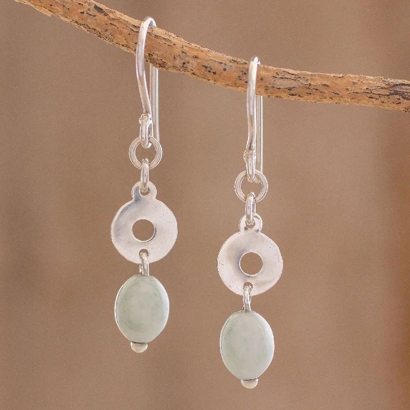 Limited-Time Offer On Elegant Jewelry Pieces Ancestral Rings Circular Apple Green Jade Dangle Earrings from Guatemala