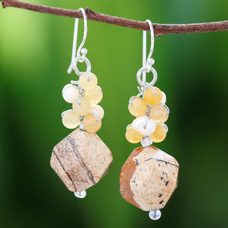 Affordable Glamour – Premium Jewelry For Less Beautiful Glam in Brown Multi-Gemstone Beaded Cluster Earrings in Brown