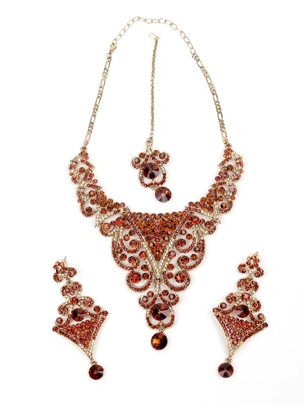 Fine Jewelry, Limited-Time Offers Available Odette Women Rusty Brown Metal Stones And Kundan Set