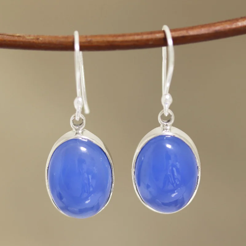 Affordable Glamour – Premium Jewelry At Special Prices Cool Ovals Oval Blue Chalcedony Dangle Earrings from India