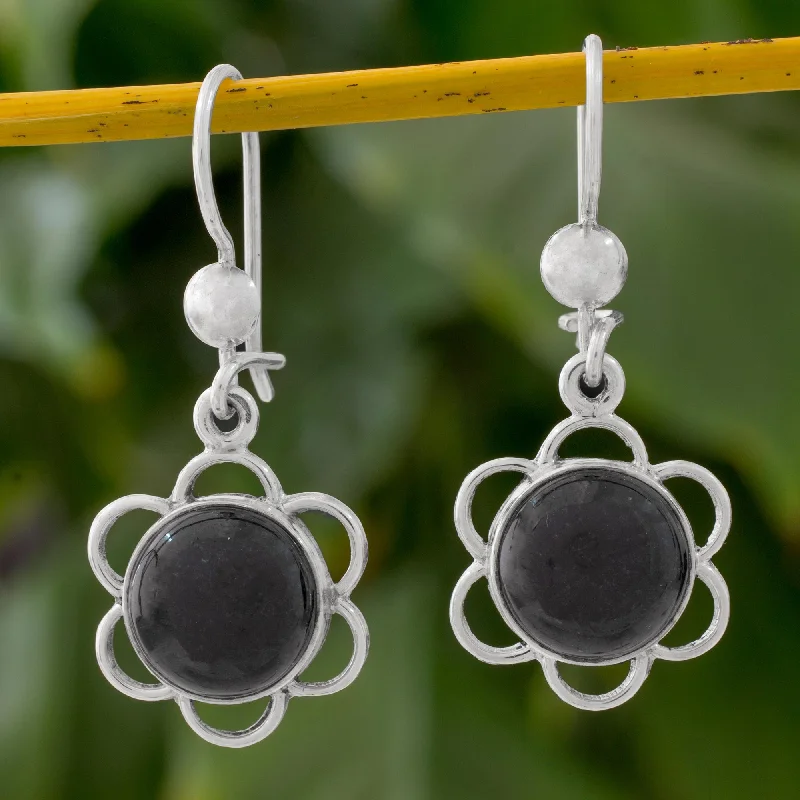 Fashion-Forward Jewelry At Incredible Prices Country Flower Black Jade Flower Shaped Dangle Earrings from Guatemala