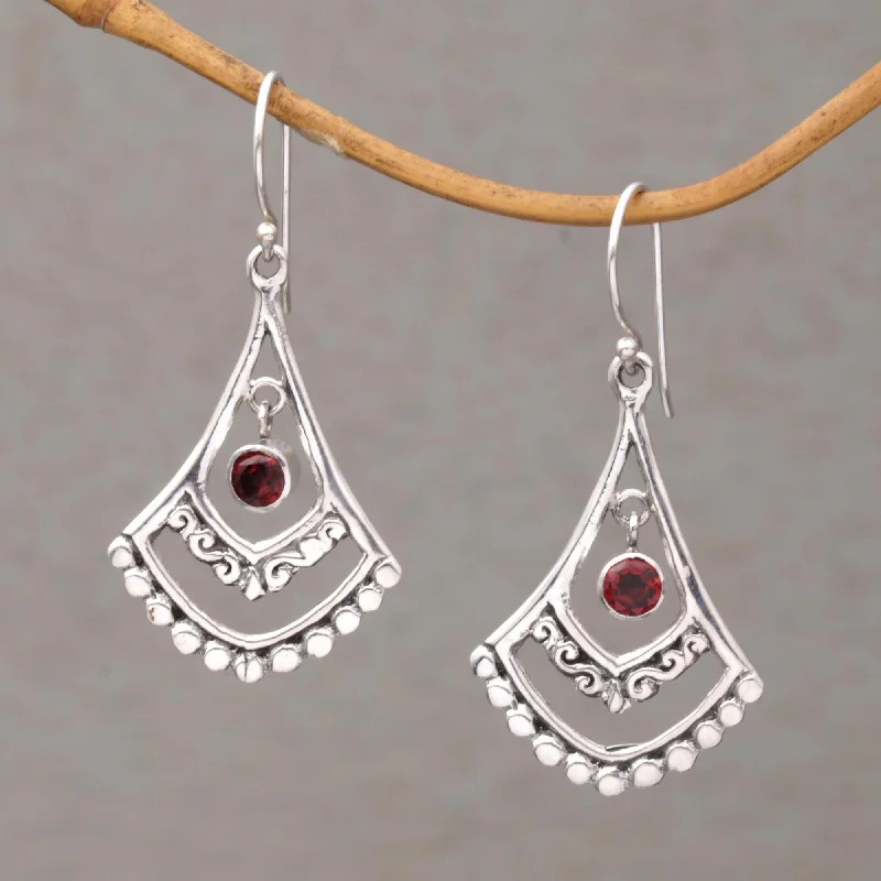 Flash Sale On Stunning Jewelry – Don't Miss Out Crimson Fanfare Garnet and Sterling Silver Dangle Earrings from Indonesia