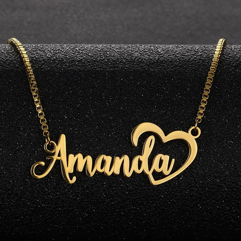 Seasonal Jewelry Deals – Elevate Your Style Customized Name Necklace - Personalized Letter Heart Name Plate Gold Necklaces LX334E