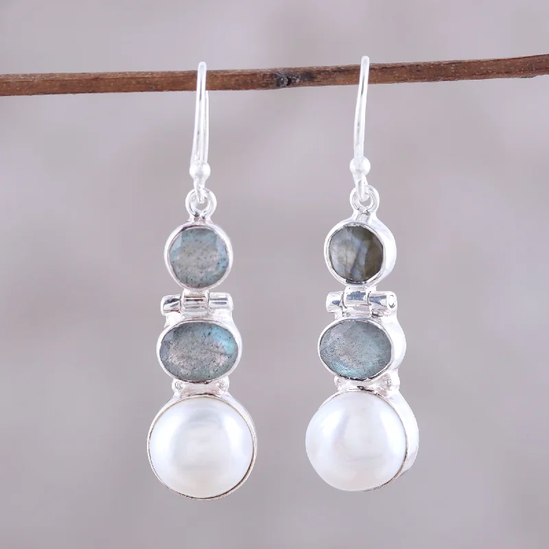 Must-Have Jewelry Pieces At Reduced Prices Dance in the Clouds Labradorite and Cultured Pearl Dangle Earrings from India