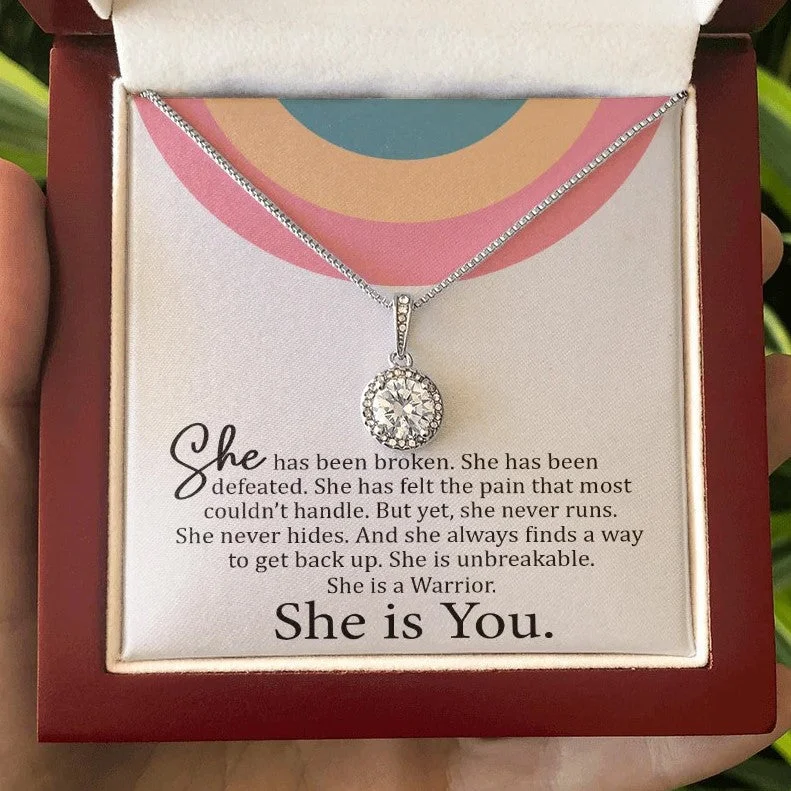 Exclusive Online Discounts On Stylish Jewelry Daughter Wife Necklace Gift She is You - She has broken she has been defeated. She is unbreakable. She is a Warrior