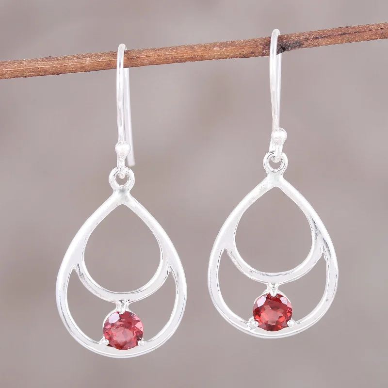 Seasonal Jewelry Sale – Upgrade Your Style Today Dawn's Dew Garnet and Sterling Silver Double Teardrop Dangle Earrings