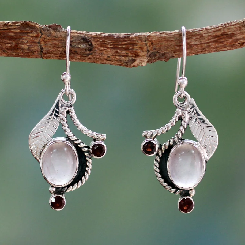 Handcrafted Jewelry Sale – Unique Designs At Low Prices Dew Blossom Handmade Earrings Rose Quartz and Garnet from India