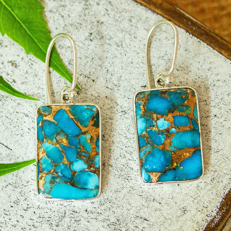 Chic, Trendy, And Affordable Jewelry Sale Elegant Skies Taxco Composite Turquoise Dangle Earrings from Mexico