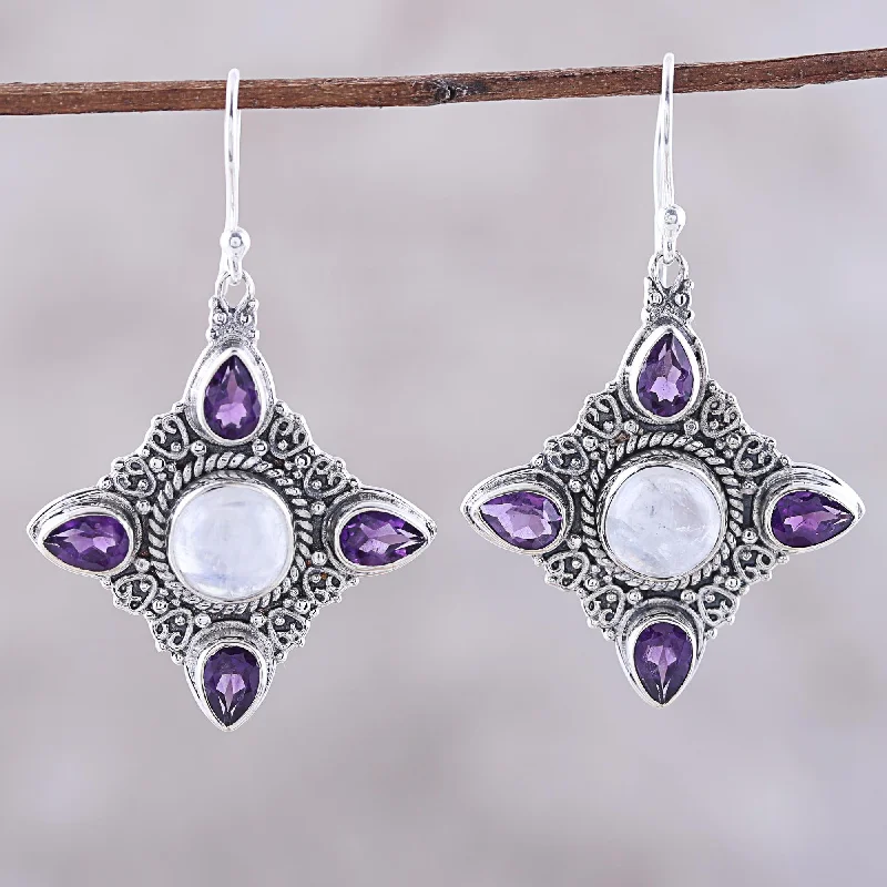 Exclusive Jewelry Discounts – Shop Now For Savings Eternal Delight Rainbow Moonstone Amethyst Sterling Silver Dangle Earrings