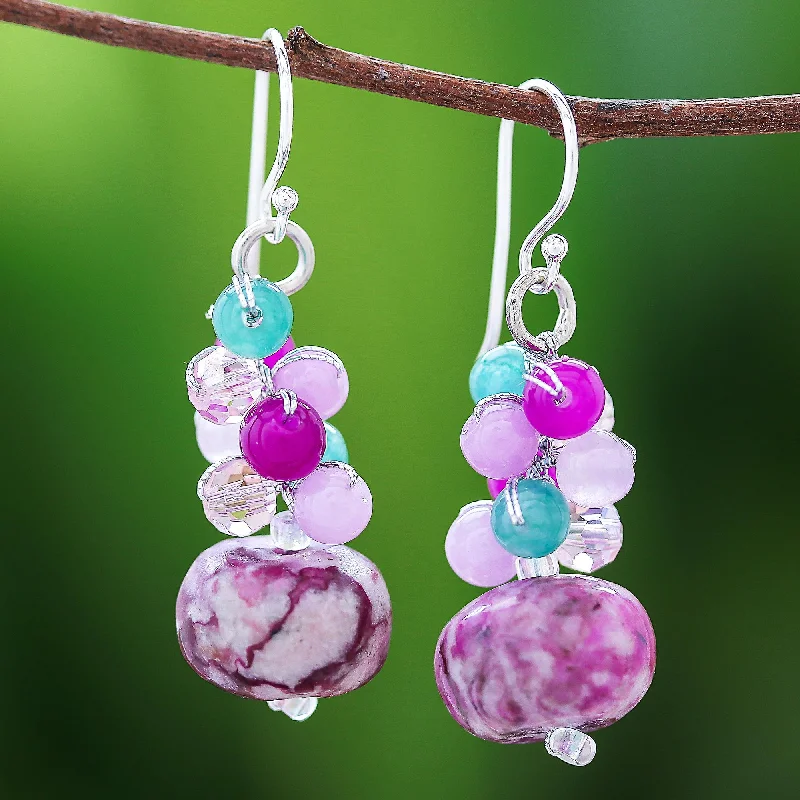 Stunning Jewelry Pieces At The Lowest Prices Ever Exotic Colors Jasper and Quartz Beaded Cluster Earrings from Thailand