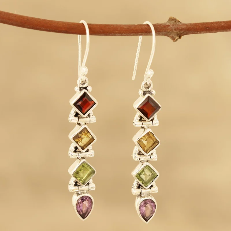 Buy More, Save More On Stunning Jewelry Pieces Gemstone Fusion Faceted Multi-Gemstone Dangle Earrings from India