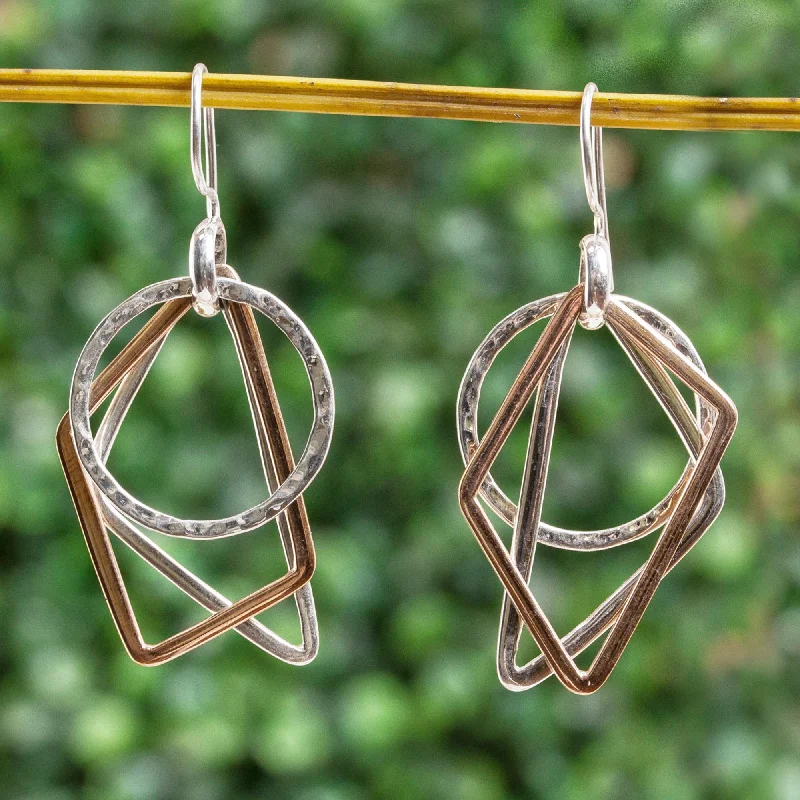 Breathtaking Jewelry, Breathtaking Prices Geometric Trio Geometric Sterling Silver and Copper Dangle Earrings