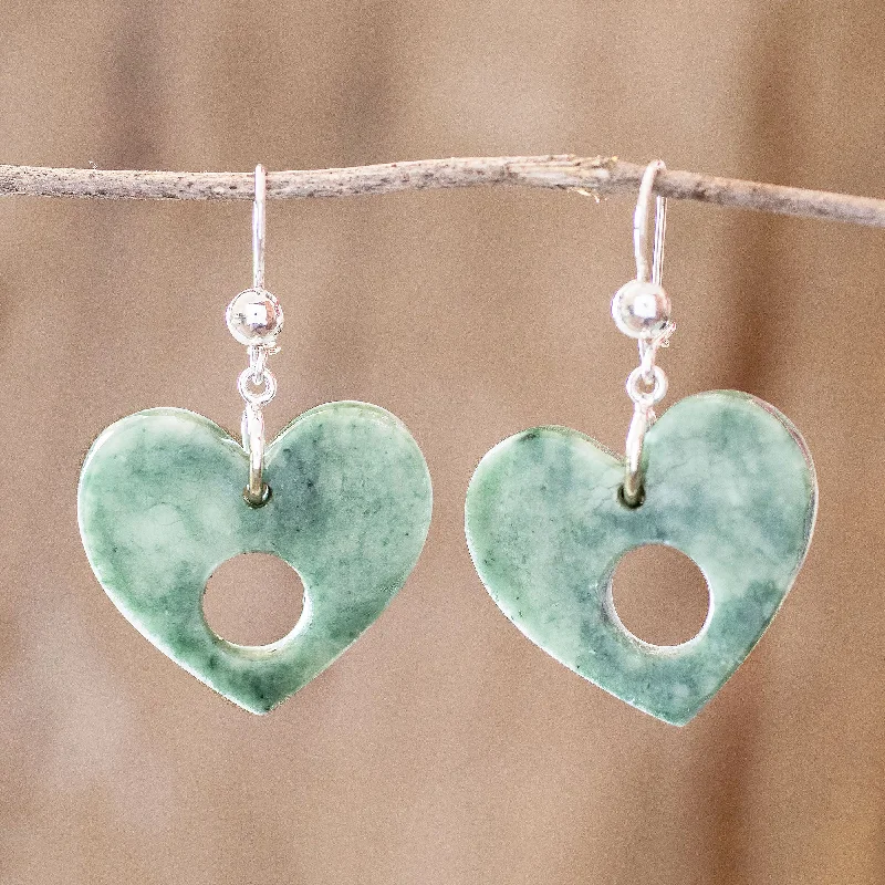 Jewelry Clearance Event – Stock Up Before It's Over Heart Passage Heart-Shaped Green Jade Dangle Earrings