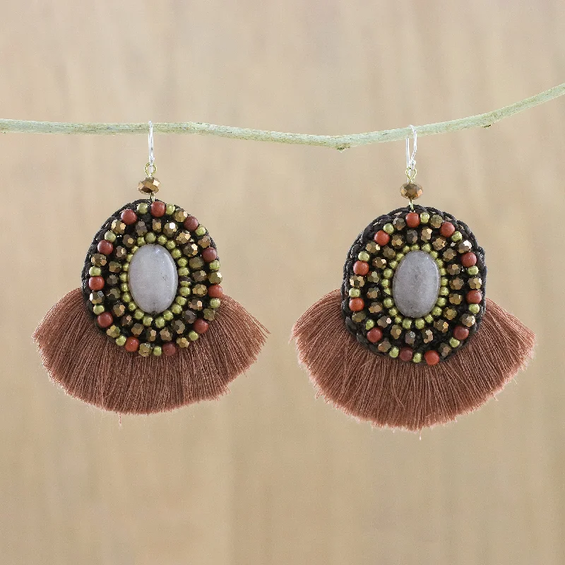 Luxury Jewelry At Unbeatable Discounts Hula Skirt Brown Fringe Quartz Jasper and Brass Bead Dangle Earrings