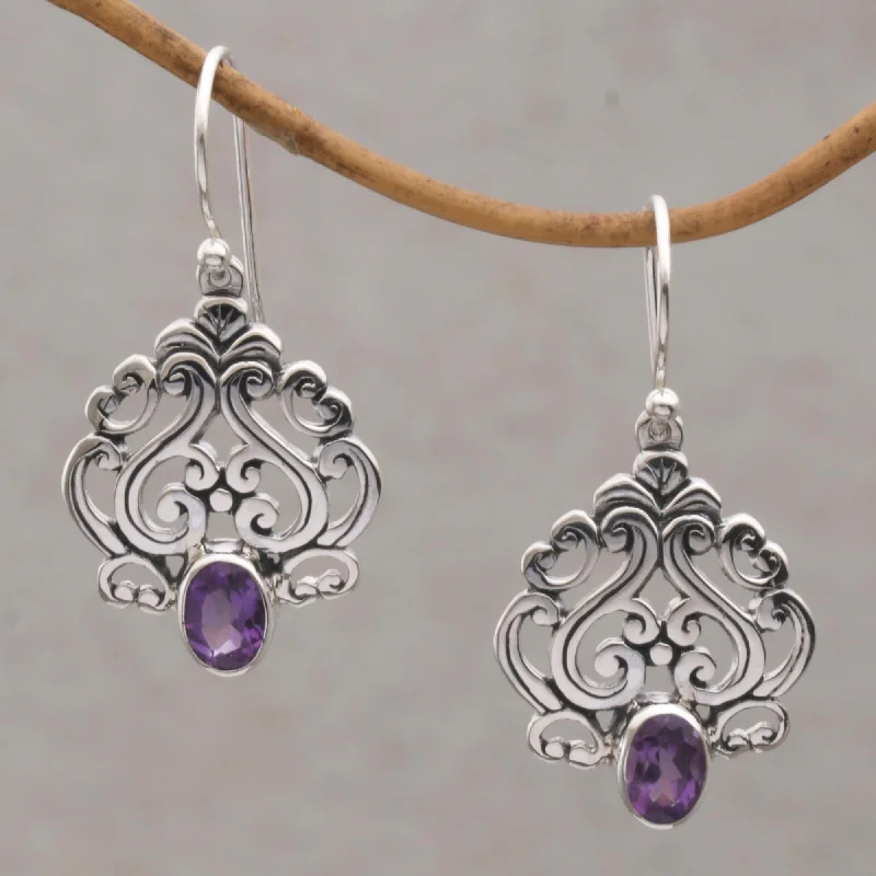 Special Offers On Handcrafted And Designer Jewelry Jeweled Mystery Amethyst and Sterling Silver Dangle Earrings from Bali