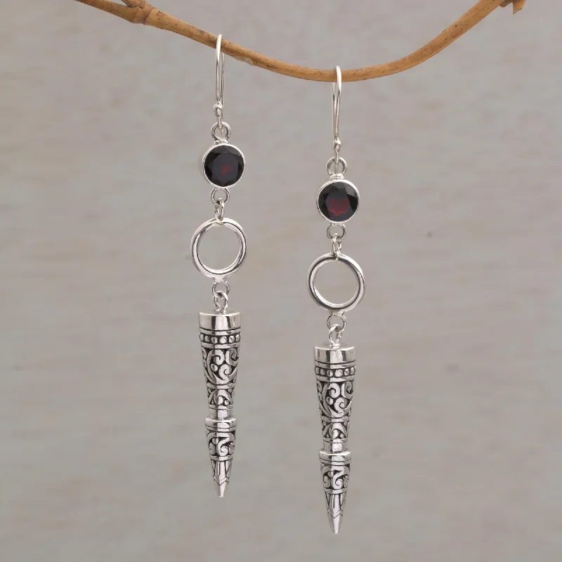 Shop Trending Jewelry With Exclusive Savings Kamasan Cones Garnet and 925 Silver Cone-Shaped Earrings from Bali