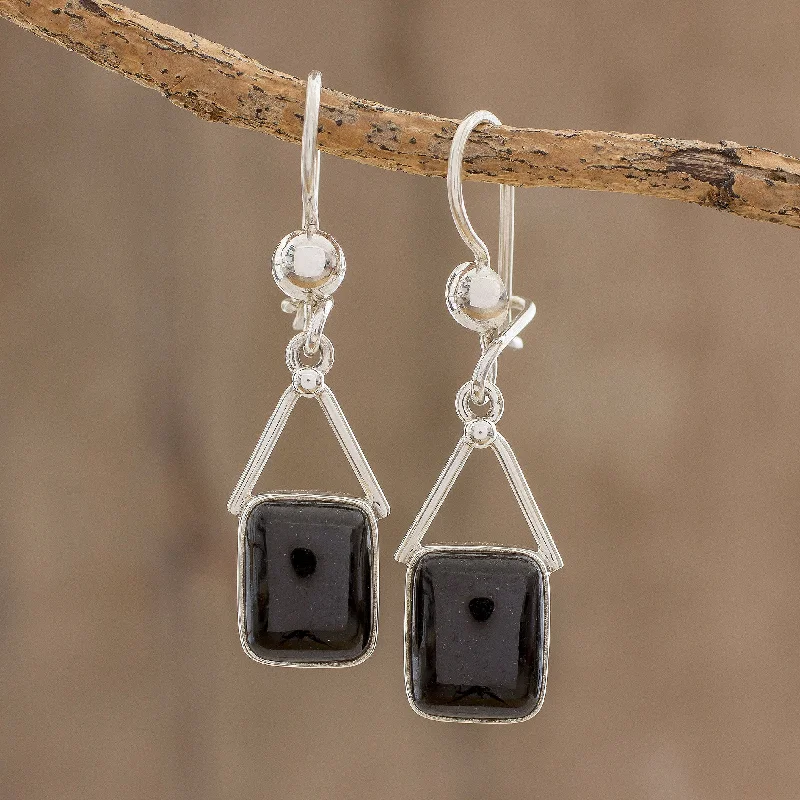 Shop High-Quality Jewelry At Jaw-Dropping Discounts Mayan Peaks in Black Jade Dangle Earrings in Black from Guatemala