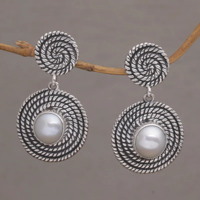 Elegant Rose Gold Jewelry For A Stylish Touch Moonlight Spirals Spiral Motif Cultured Pearl Dangle Earrings from Bali