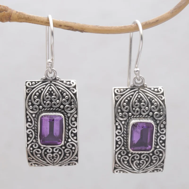 Fashion-Forward Jewelry At Incredible Prices Mystical Sanctuary Rectangular Amethyst and Sterling Silver Dangle Earrings