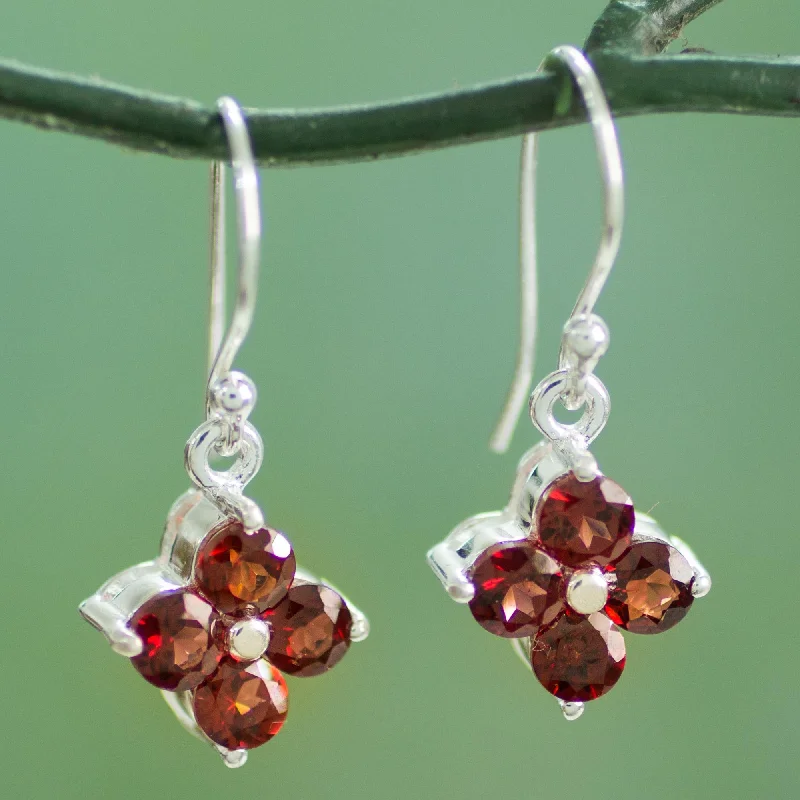 High-Quality Jewelry At A Fraction Of The Cost Petite Petals Artisan Crafted Floral Garnet Dangle Hook Earrings