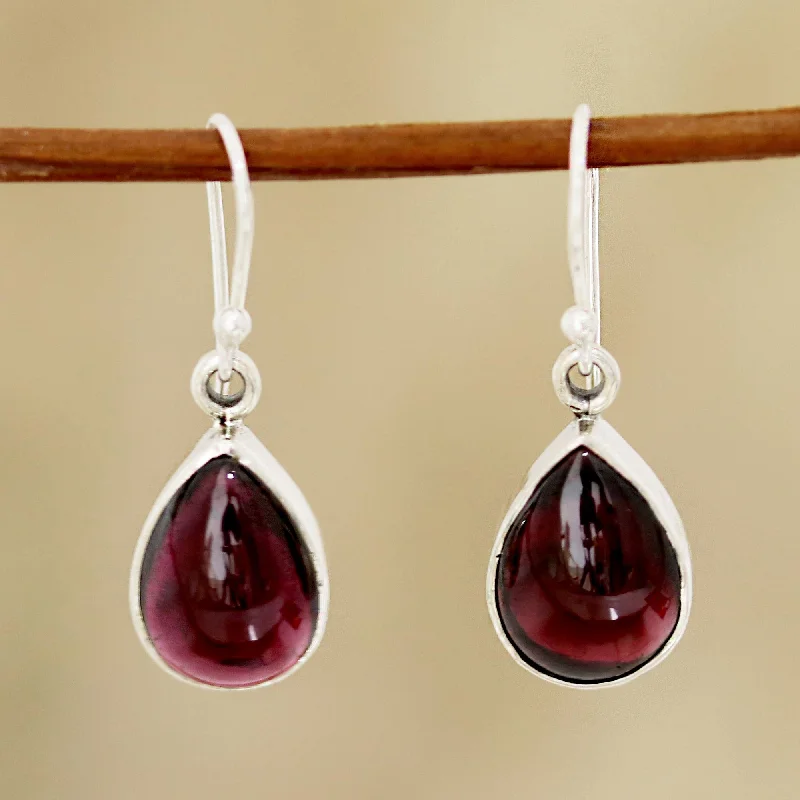 Premium Jewelry, Premium Discounts – Act Fast Red Glimmer Natural Teardrop Garnet Dangle Earrings from India