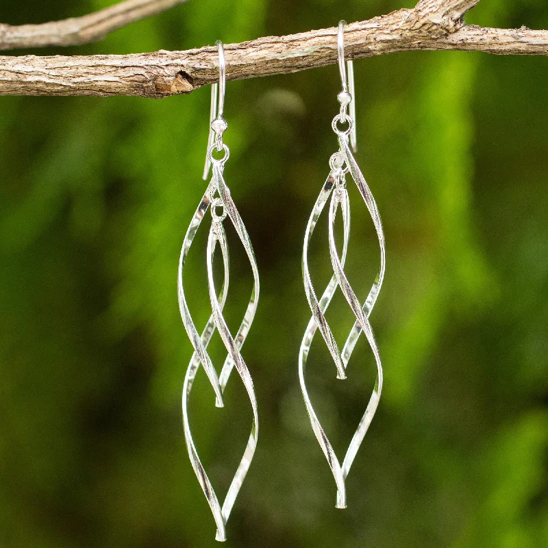 Best-Selling Jewelry Now Available At Special Deals Ribbon Helix Contemporary Design Dangle Earrings in Sterling Silver