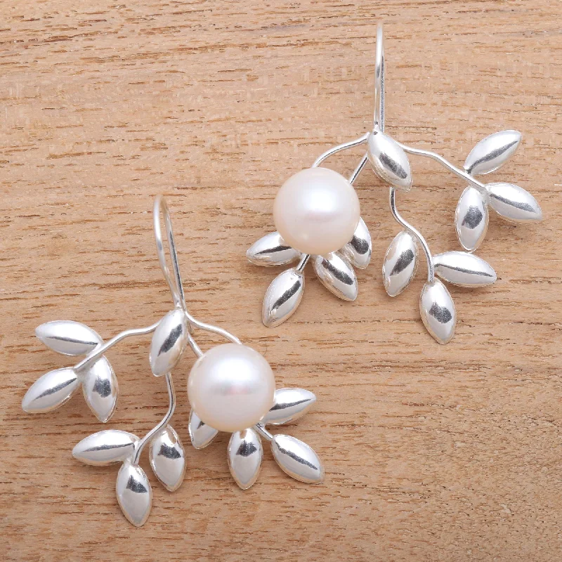 Shop Elegant Jewelry At Unbeatable Prices Ripe Leafy Cultured Pearl Drop Earrings from Bali