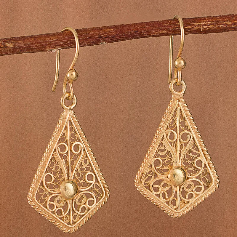 Personalized Jewelry Sale – Unique Gifts At Low Prices Royal Scroll in Gold Gold-Plated Sterling Silver Filigree Kite Dangle Earrings