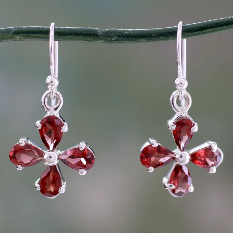 Huge Savings On Timeless Jewelry Collections Scarlet Blossom Genuine Garnet Flower Earrings in 925 Sterling Silver