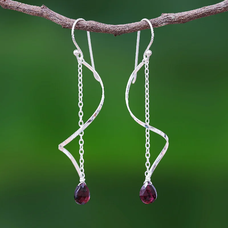 Huge Markdowns On Premium Jewelry Styles Solar Spin Garnet and Sterling Silver Dangle Earrings