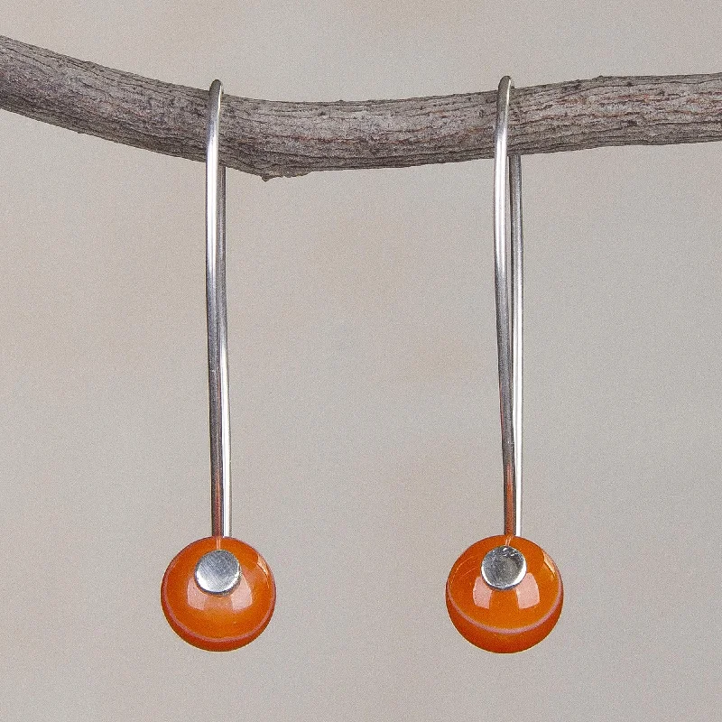 Handcrafted Jewelry Sale – Unique Designs At Low Prices Spheres of Splendor Orange Agate and Sterling Silver Drop Earrings from Peru