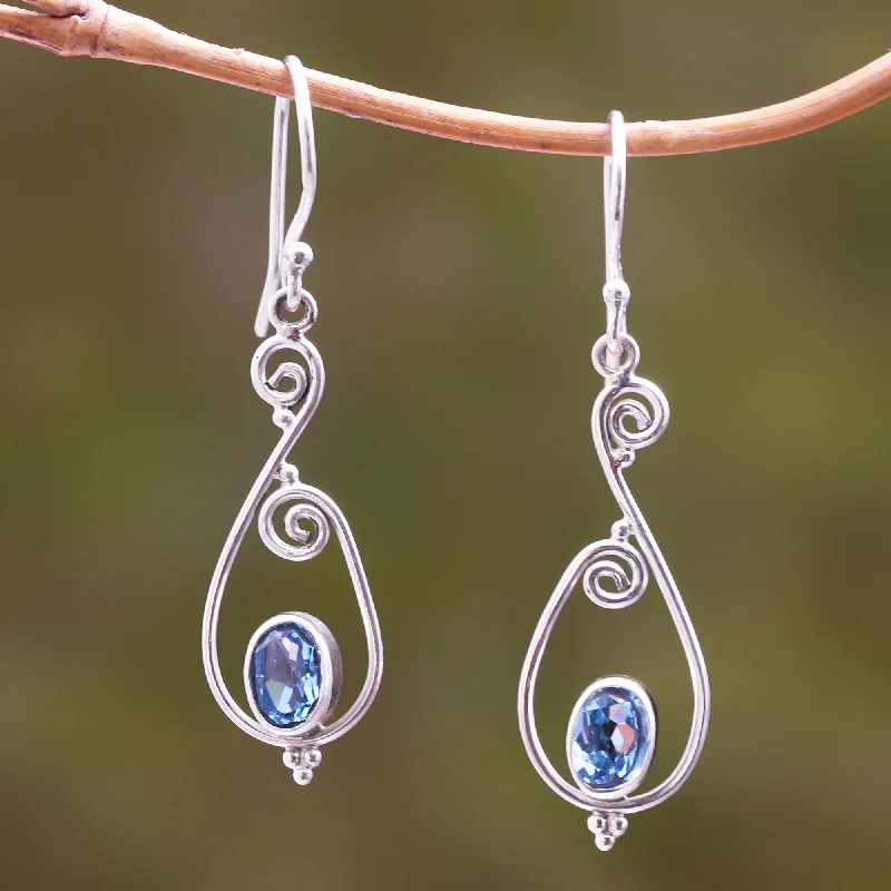 Shop Dazzling Jewelry At The Best Prices Tegalalang Elegance Spiral Pattern Blue Topaz Dangle Earrings from Bali