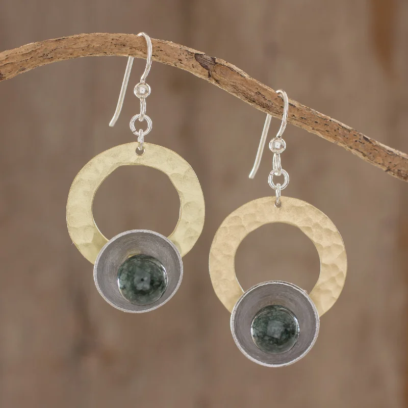 Shop Stylish Jewelry Now And Save Big Textured Combination Circular Modern Jade Dangle Earrings from Guatemala