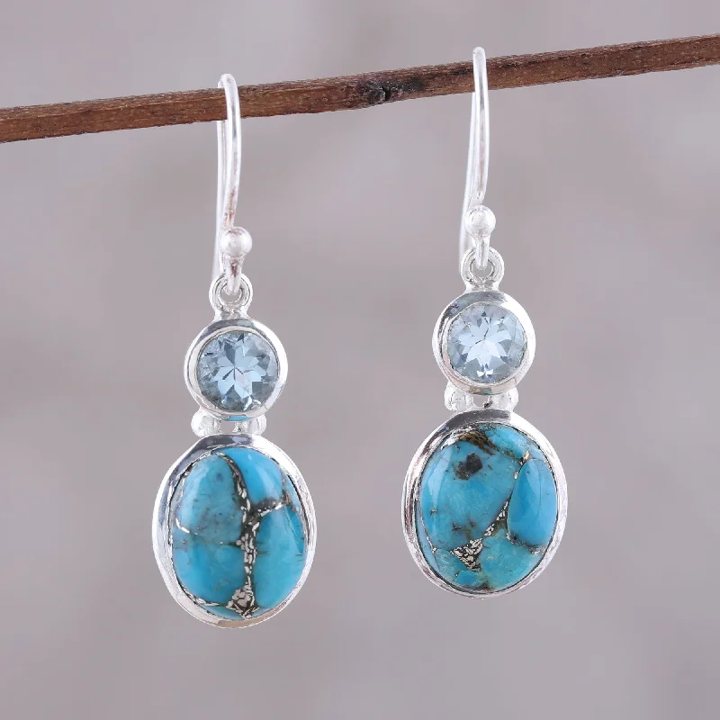 Shop Dazzling Jewelry With Special Promotional Discounts Tidal Dream Blue Topaz and Composite Turquoise Dangle Earrings