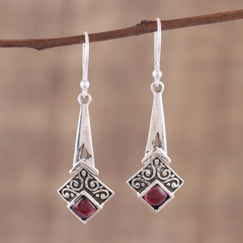 Grab Your Dream Jewelry At The Lowest Prices Timekeeper Garnet and Sterling Silver Dangle Earrings from India