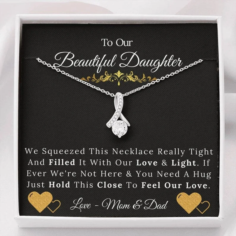 Exclusive Jewelry Markdowns – Limited-Time Offer To Our Beautiful Daughter From Mom & Dad Necklace Just Hold This Close To Feel Our Love Alluring Beauty Necklace XL046D