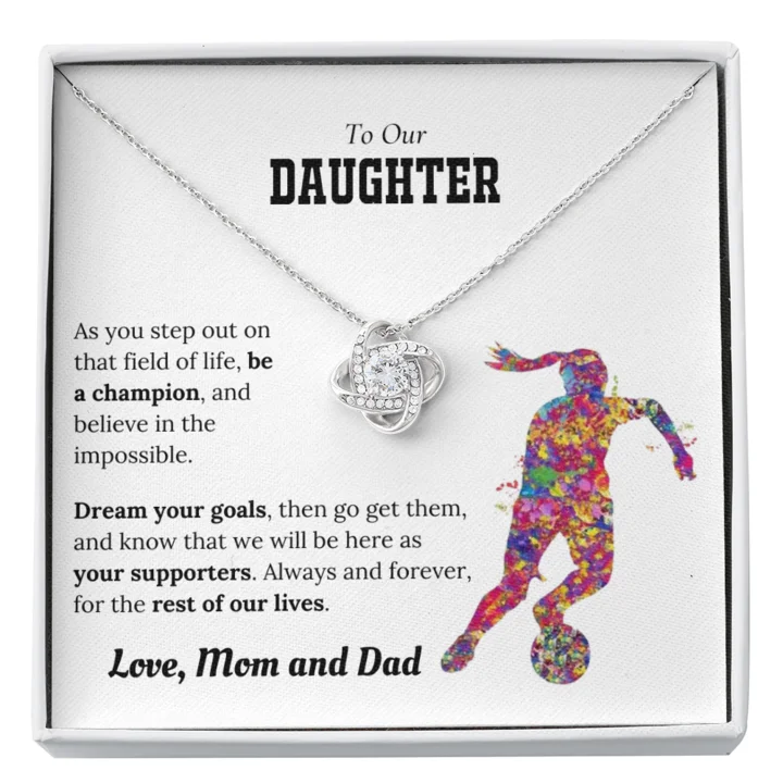 Exclusive Jewelry Offers – Sparkle For Less To Our Daughter Necklace - Be a Champion Dream your Goals Love Mom and Dad Soccer Love Knot Necklace LX331K