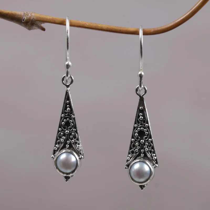 Get Your Favorite Jewelry At The Best Price Triangular Moons Cultured Mabe Pearl Dangle Earrings Crafted in Bali