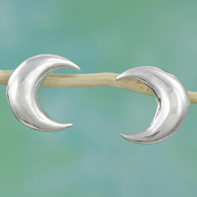 Elegant Jewelry, Exclusive Prices – Shop Now Twilight Moons Shiny Crescent Moon 925 Silver Button Earrings from Mexico