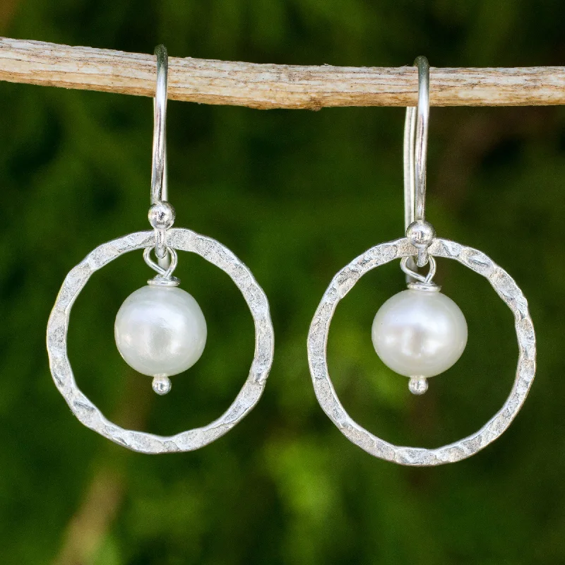 Bold And Beautiful Jewelry Now At Irresistible Prices Twin Moons White Pearls Earrings Crafted with Hammered Sterling Silver