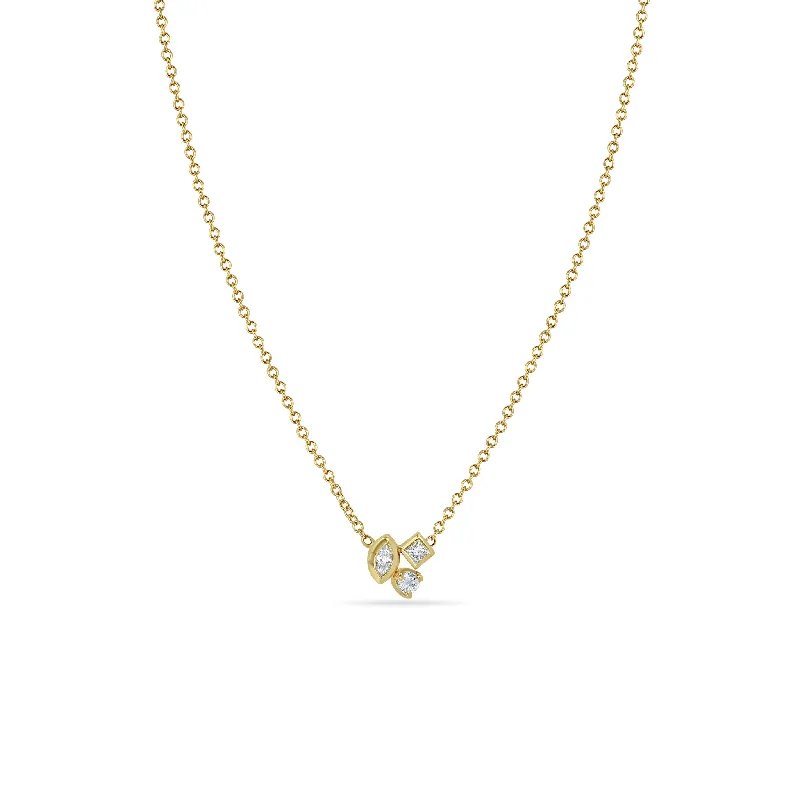 14k Mixed Cut Diamond Cluster Necklace