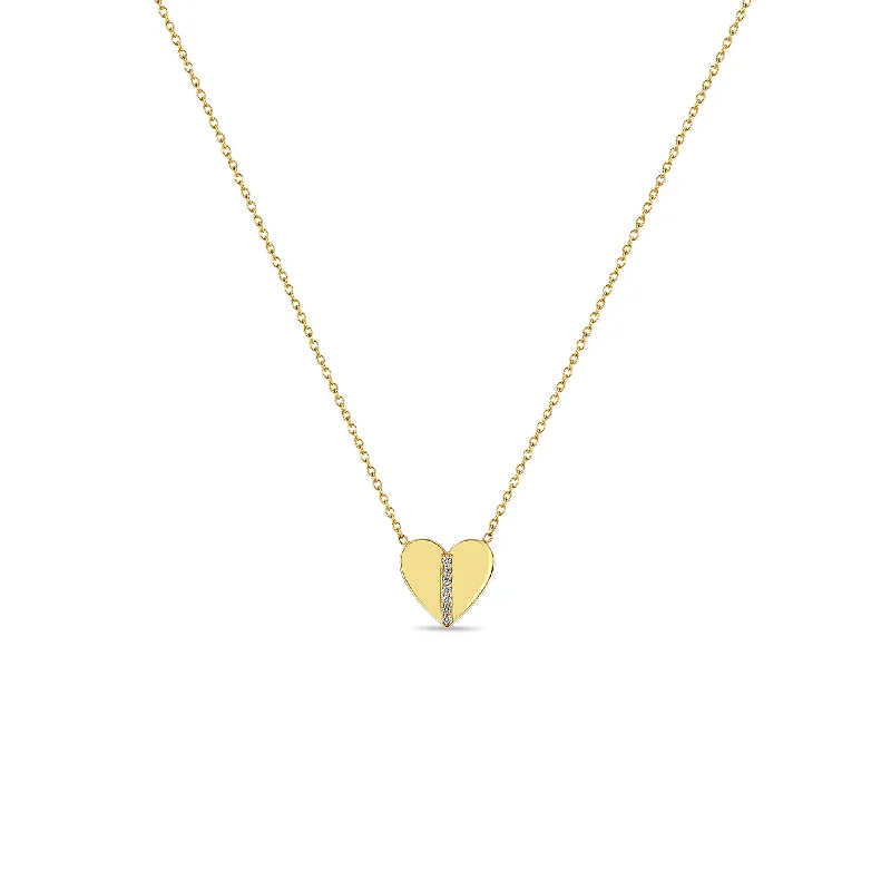 14k Pavé Diamond Line Heart Necklace